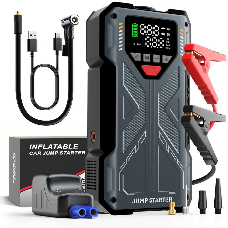 16800mAh/6000A 5 in 1 Car Jump Starter with 150PSI Air Compressor 12V Battery Charger for 10.0L Gas & 8.0L Diesel ,Full Set Accessories Automotive Vehicle