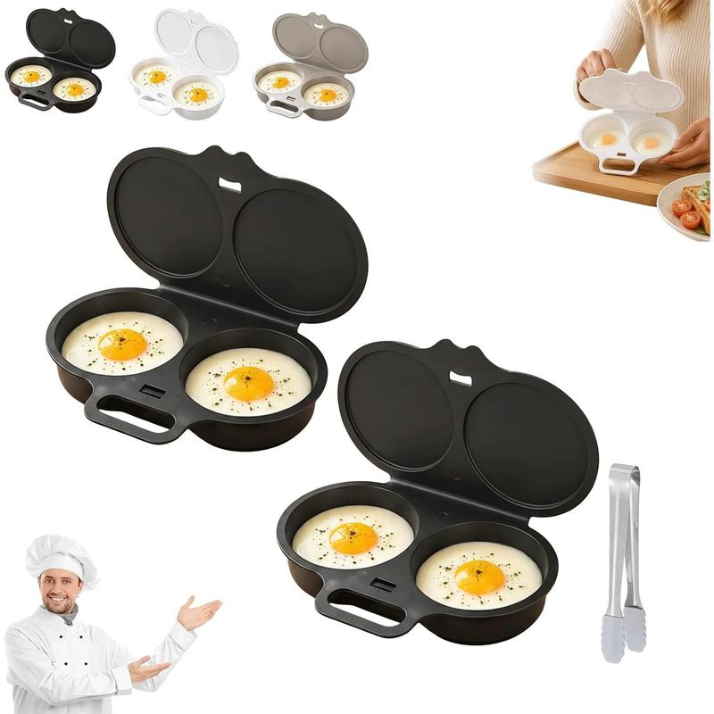 2026 Nuevo cocedor de huevos para microondas de doble cavidad con tapa y asa, gris oscuro