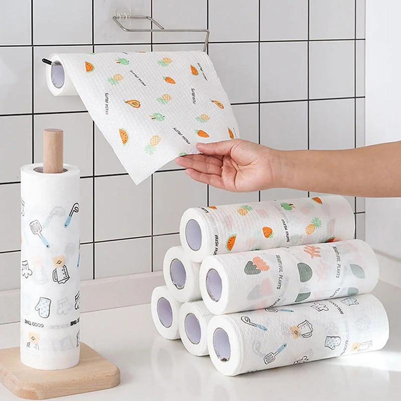 50 pzas por rollo, paños de limpieza reutilizables, paños de cocina lavables y paños multiusos para tirar, color aleatorio