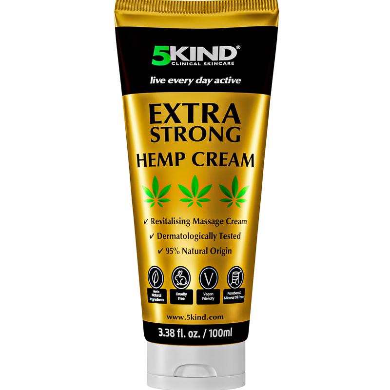 5kind Crema de cáñamo extra fuerte 100 ml - Crema de aceite de cañamo y árnica - Crema masaje, espalda, región lumbar, músculos, rodillas, cuello, hombros - Rica en extractos naturales