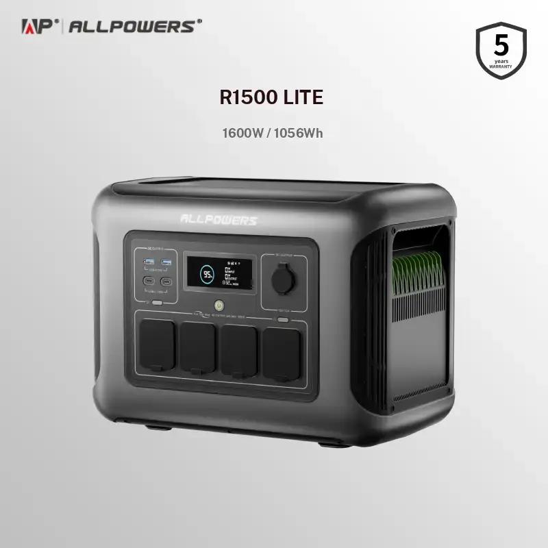 ALLPOWERS R1500 LITE La ud de alimentación portátil, con una capacidad de batería de 1056 Wh y carga rápida en 1 hora, es adecuada para viajes en autocaravana, camping, vida fuera de la red eléctrica y emergencias en el hogar.