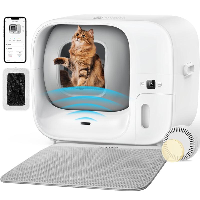 Amicura X1 PLUS 2026 Caja de arena autolimpiante. Capacidad: 80 L | 10 sistemas de protección seguros, funcionamiento silencioso