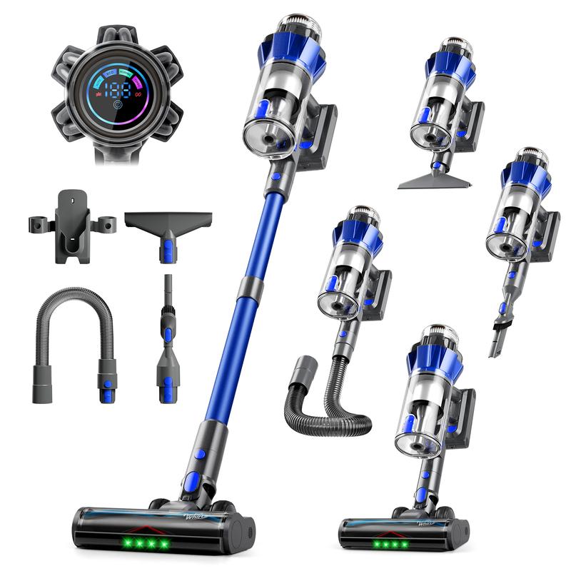 Aspiradora sin cable P11 | Succión de 70 kPa, motor sin escobillas de 600 W, autonomía de 65 min y depósito de polvo de 1,8 L con botón único | Cepillo en V antienredos, pantalla LED colorida, se mantiene de pie