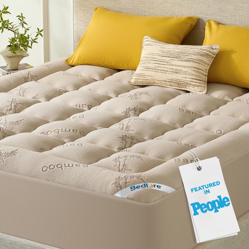 【BEDLORE】Cubrecolchón elástico de fibra de bambú y viscosa, bolsillo ajustable hasta 40 cm, tejido suave, transpirable y lavable a máquina