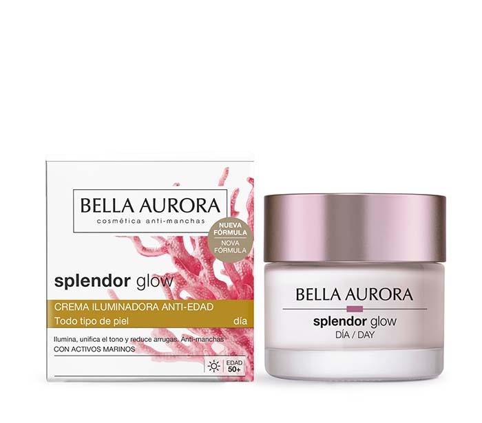 BELLA AURORA - Crema Iluminadora Facial Antiedad, Antiarrugas y Antimanchas, Sérum Revitalizante Facial, Reduce las Arrugas, Splendor Glow Día 50 ml, Blanco