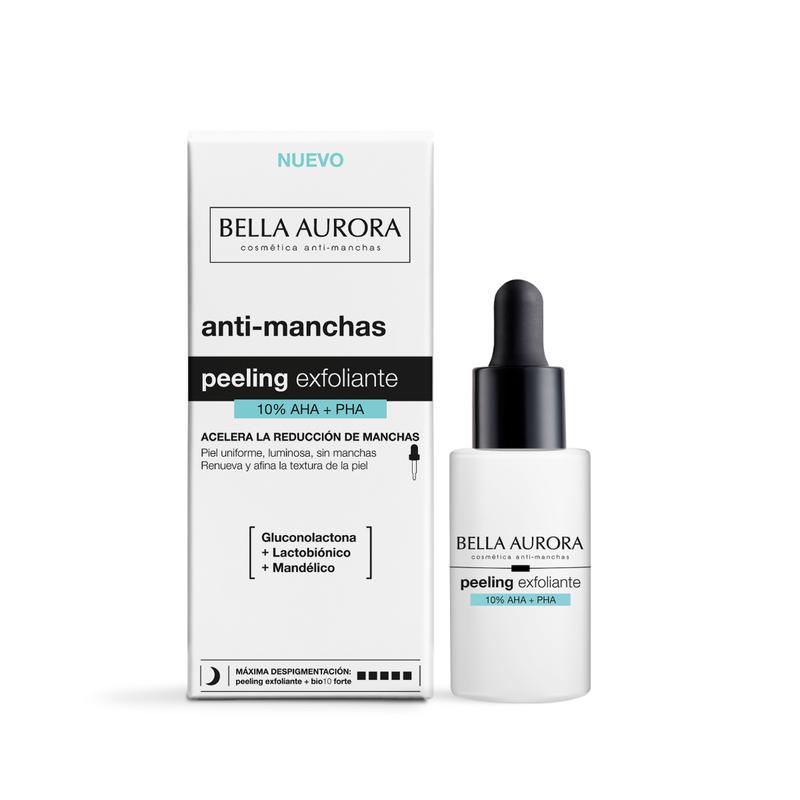BELLA AURORA - Peeling Exfoliante 10% AHA + PHA | Sérum facial antimanchas para una piel más luminosa, uniforme y suave | Con ácido mandélico, gluconolactona, lactobiónico y bisabolol | 30 ml