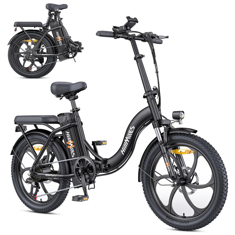 Bicicleta eléctrica plegable HillMiles MilePort 1 para adultos con batería extraíble de 36 V y 13 Ah, ruedas grandes de 20"×3.0", motor de 250 W, velocidad máxima de 25 km/h y autonomía de hasta 100 km, bicicleta eléctrica para desplazamientos urbanos