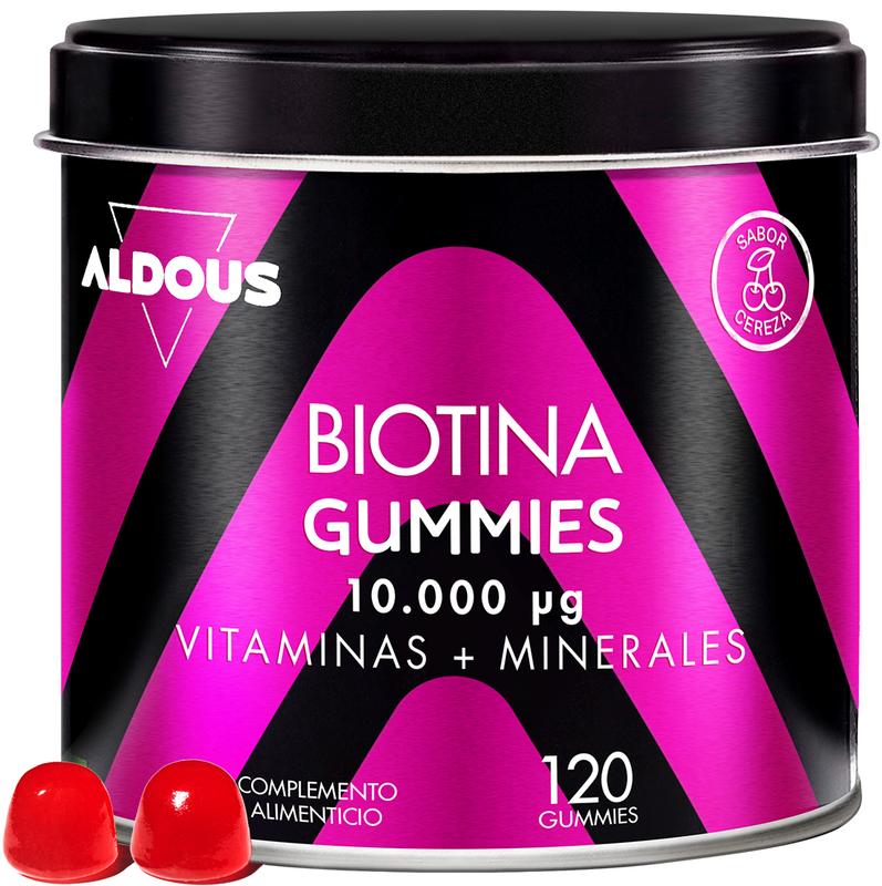 Biotina 10.000 mcg | 120 gummies | sabor cereza | Gominolas para el pelo | Biotina, Acido Folico, Zinc, Selenio, Yodo + Vitaminas | Biotina para el cabello | Vitaminas Pelo Piel y Uñas| Multivitaminas