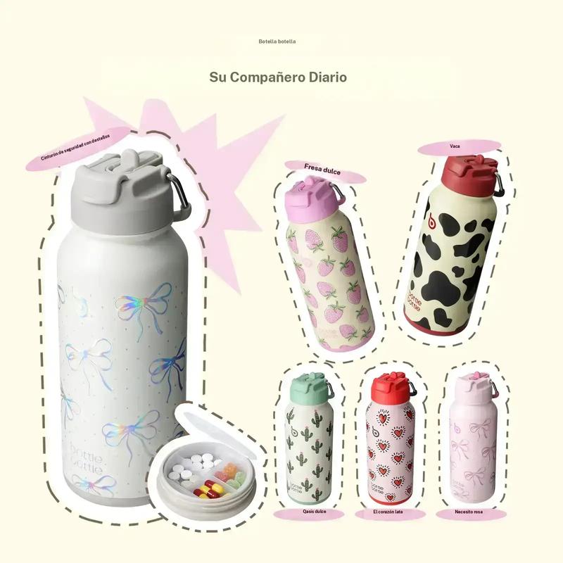 BOTELLA BOTELLA botella de agua isotérmica de 32 oz, cantimplora deportiva de acero inoxidable con pajita, tapa de doble uso, caja para pastillas, aislamiento al vacío, para el gimnasio, vasos térmicos para bebidas, tazas de café, regalos para hombres
