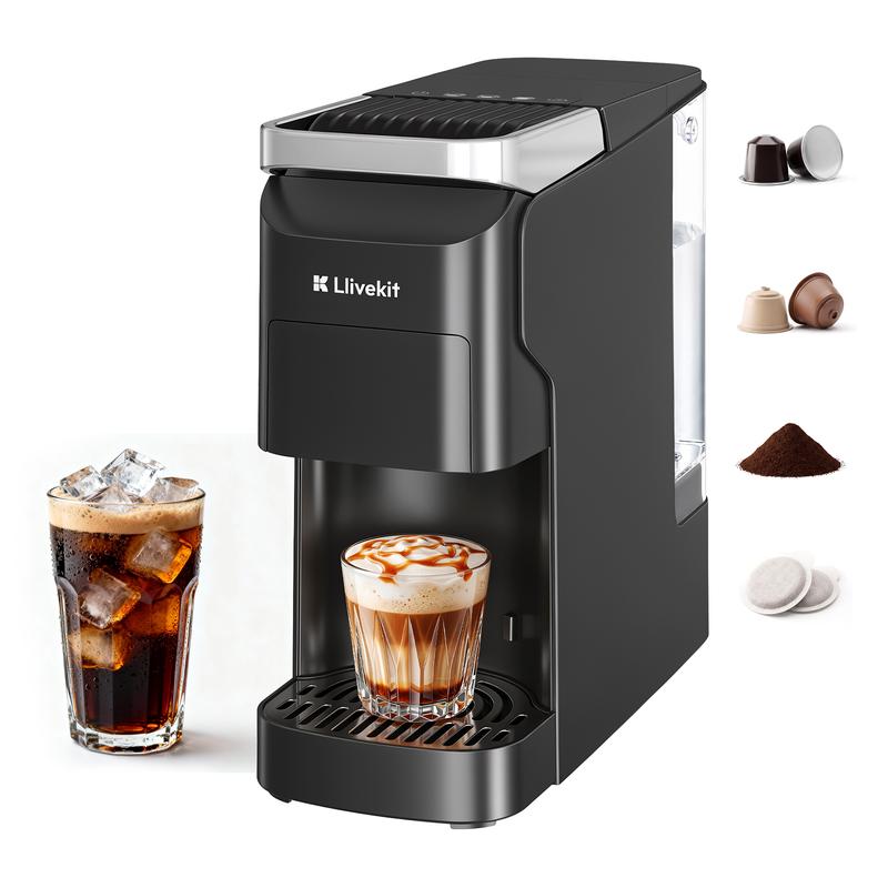 Cafetera Multicápsulas 3 en 1, Máquina de Café Compatible con Cápsula Nespresso, Dolce Gusto, ESE y Polvo, Depósito 920 mL, 20 bares de Presión, Autolimpieza y Precalentamiento, Negro Mate