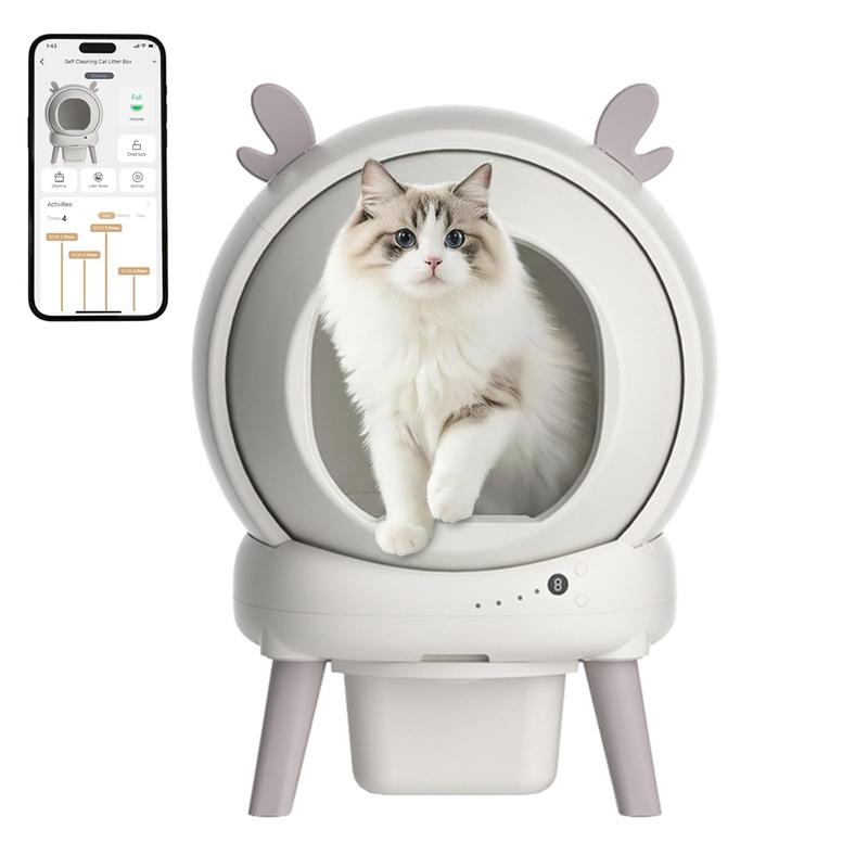 Caja de arena para gatos autolimpiable con diseño abierto, capacidad de 60 L, control por aplicación, sensores de seguridad y control de olores; una buena herramienta para dueños de gatos; caja de arena para gatos de hasta 11 kg