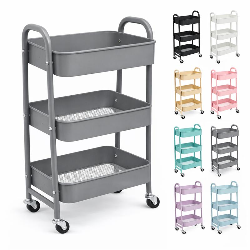 Carrito Auxiliar Multiusos con Ruedas | Organizador de 3 Niveles para Cocina, Baño y Oficina | Robusto y Fácil Montaje