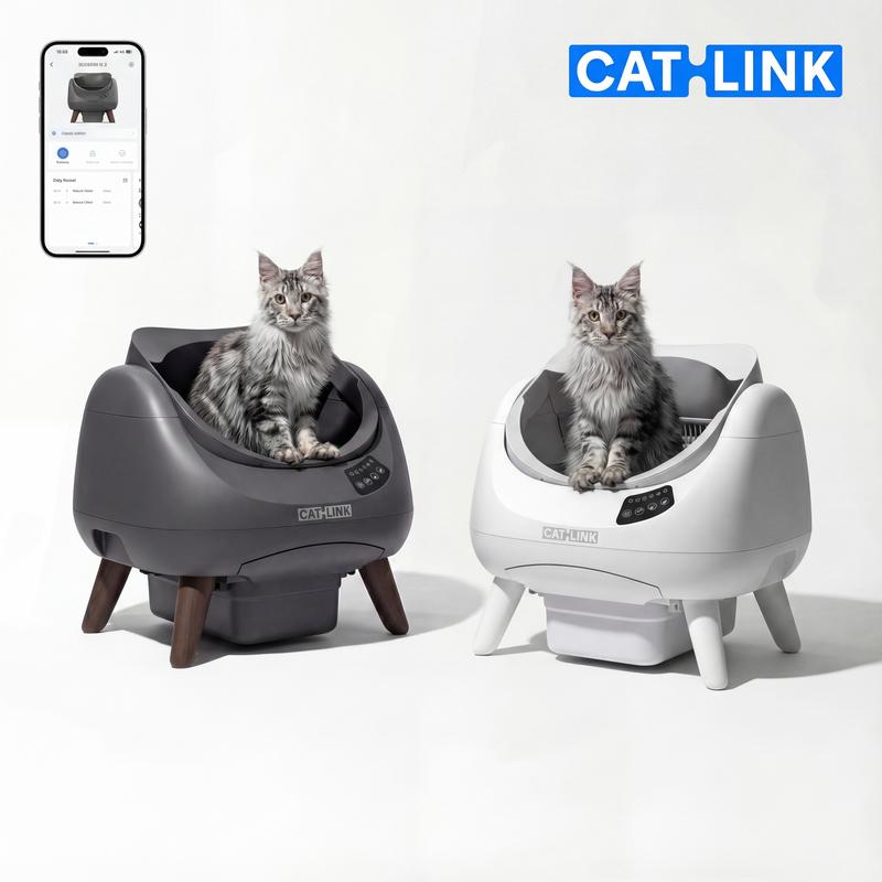 Catlink Open-X Inodoro para gatos abierto autolimpiable con depósito de desechos de 12 L y seguimiento por ID de gato (hasta 20 uds) para hogares con múltiples gatos