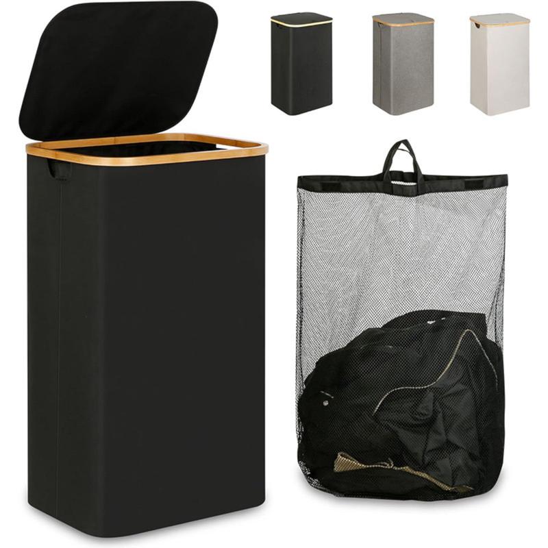 Cesto de Ropa Sucia de Bambú con Tapa y Asas: 72L o 100 L, 2 Clasificaciones, Plegable, Bolsa Interior Lavable a Máquina - Solución Elegante y Práctica para la Lavandería en tu Dormitorio ,Cubo Ropa Sucia