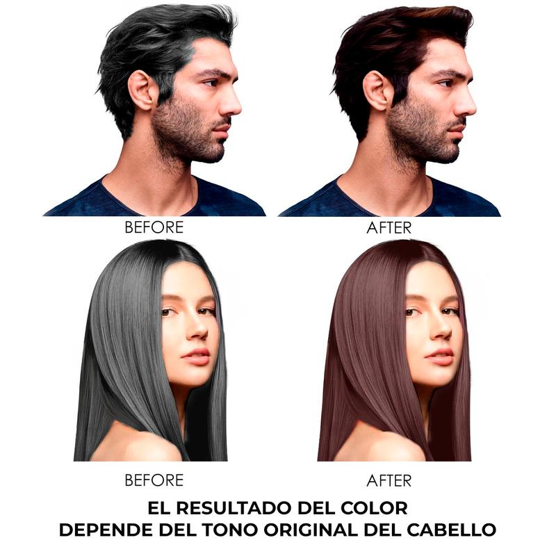 Champú Tinte Colorante Negro Marrón o Castaño Claro para Aplicación Uniforme y Tono Final Personalizado 3 en 1 Sencillo y Efectivo. Sin Amoniaco