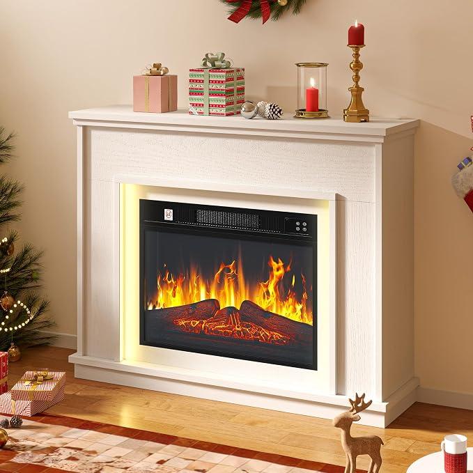 Chimenea eléctrica independiente YITAHOME | Efecto de llama 3D realista, LED de 24 colores, potencia de calefacción de 2000 W con termostato y control remoto, temporizador, chimenea eléctrica