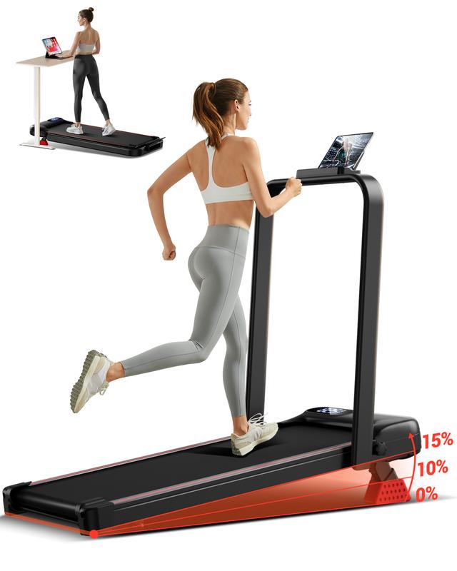 Cinta de correr plegable con inclinación UMAY del 15%, tapete de carrera y caminata 2 en 1 con inclinación, motor silencioso, soporta hasta 150 kg