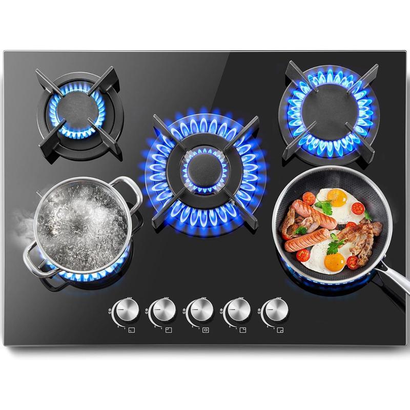 Cocina de gas para vidrio, 5 quemadores, perfil Linea, potencia de 10.400 W, seguridad automática de llama, apta para gas natural y LPG, cocina de encastre o de pie, 70 cm GH7051GB5C2E