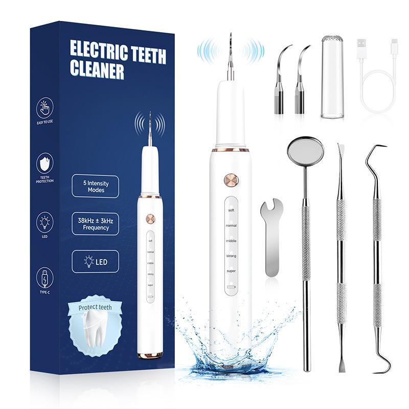 Conjunto de limpiador dental eléctrico para sarro: 1 set con 3 cabezales de brocha reemplazables, 3 herramientas de limpieza manual auxiliares y una miniatura de llave inglesa; producto de cuidado oral.