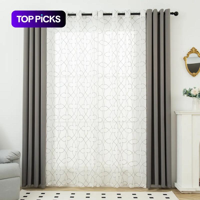Cortinas opacas bordadas, set de 4 piezas de cortinas de ventana con arte moderno para sala de estar, dormitorio y comedor, decoración del hogar #TOP PICKS