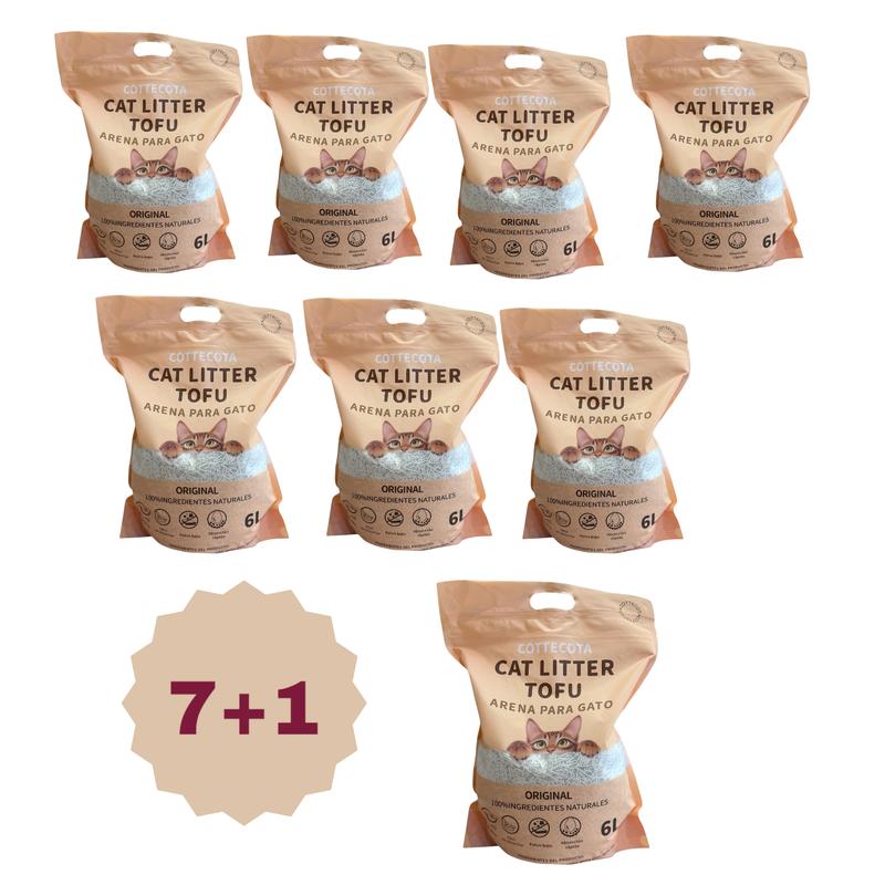 COTTECOTA - 7+1 Arena para Gatos 6 L de Tofu ecológico Vegetal, Vainilla, Café y Lavanda Lecho natural para Gatos Libre de Polvo Arena Natural Aglomerante ,Arena para mascota vegetal absorvente , Arena de tofu para gato antiolor y absorvente