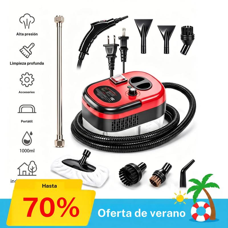 【DealsForYouDays】 Dispositivo de limpieza a vapor de 2500 W con depósito de agua de 1000 ml – Set completo con accesorios – Eficaz contra la grasa, el cal y las bacterias – Ideal para el hogar, vehículos y superficies de tapizado