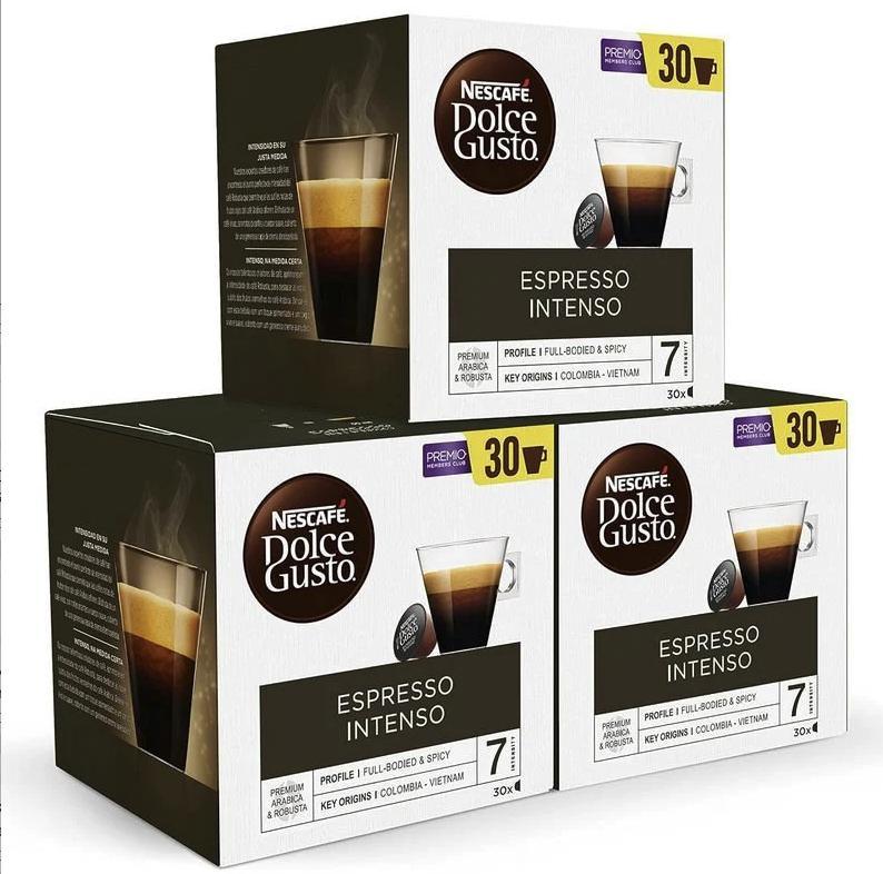 Dolce Gusto Nescafé Pack 90 Uds, 3 Packs de 30 Cápsulas, Sabores Café con Leche y Espresso Intenso, Intensidad 7, Compatibles con Cafetera Dolce Gusto, para Desayuno, Oficina y Uso Diario