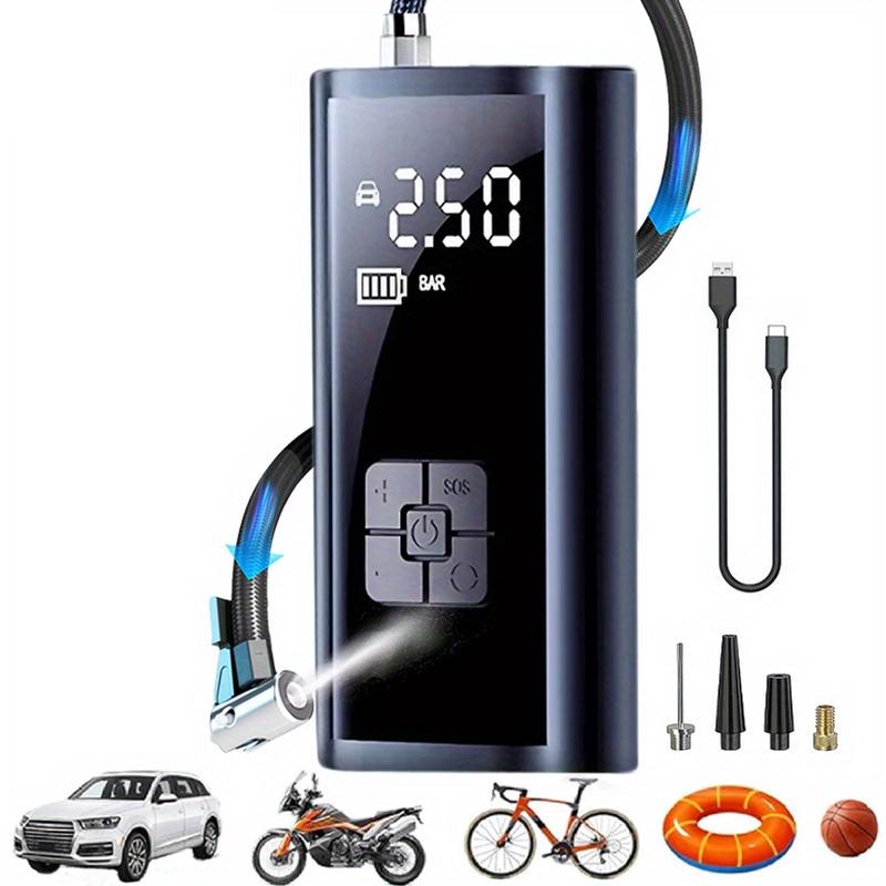 EAFC Portable Tire Inflator 150 PSI with LED Display & Tire Pressure Gauge - USB Rechargeable One-Touch Smart Air Pump for Cars, Motorcycles, Bicycles - Compact Design with Multiple Connectors, Tire Inflator for Car, Bicycle Tire Inflation