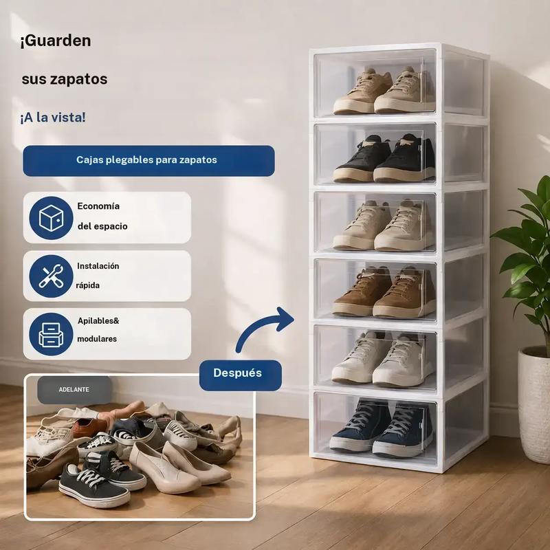 Estante para zapatos plegable de 6 niveles – almacenaje apilable de plástico para recibidor, dormitorio o armario