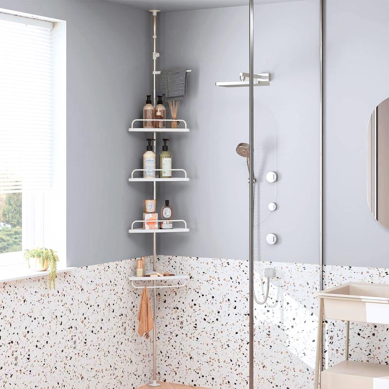 Estantería de Ducha Esquinera Telescópica Sin Taladro 120-250cm — Organizador de Baño