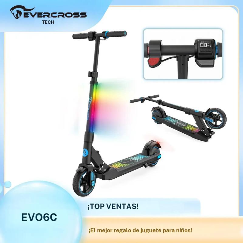EVERCROSS TECH EV06C Leichter Falt-E-Scooter für Kinder (6–12 J.)---15 km/h, 8 km Reichweite, LED-Display & Farblichtsystem