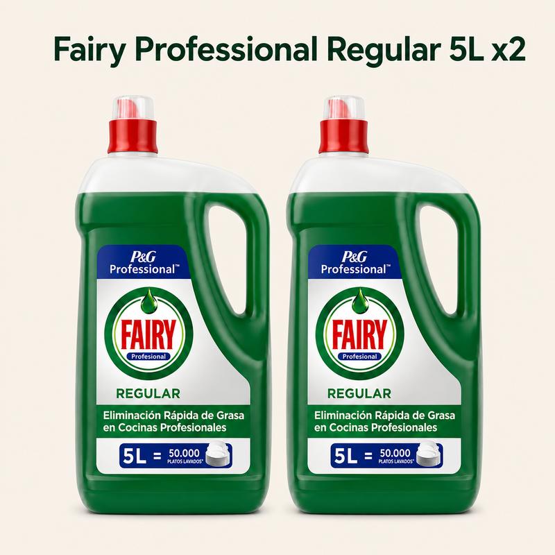 Fairy Profesional Original Lavavajillas Concentrado, 2 Garrafas de 5L, Detergente Líquido Antigrasa para Platos, Ollas, Sartenes y Vajilla, Fórmula Mejorada para Cocina Profesional, Restaurante, Bar y Hostelería