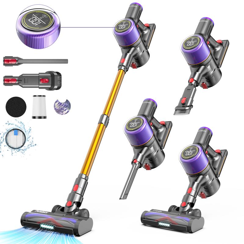 FYRAEN F01 aspiradora sin cable, 40000 Pa/500 W/50 minutos, con pantalla LED HD, limpieza profunda y cepillo anti-enredos para alfombras, suelos duros y pelo de mascotas.