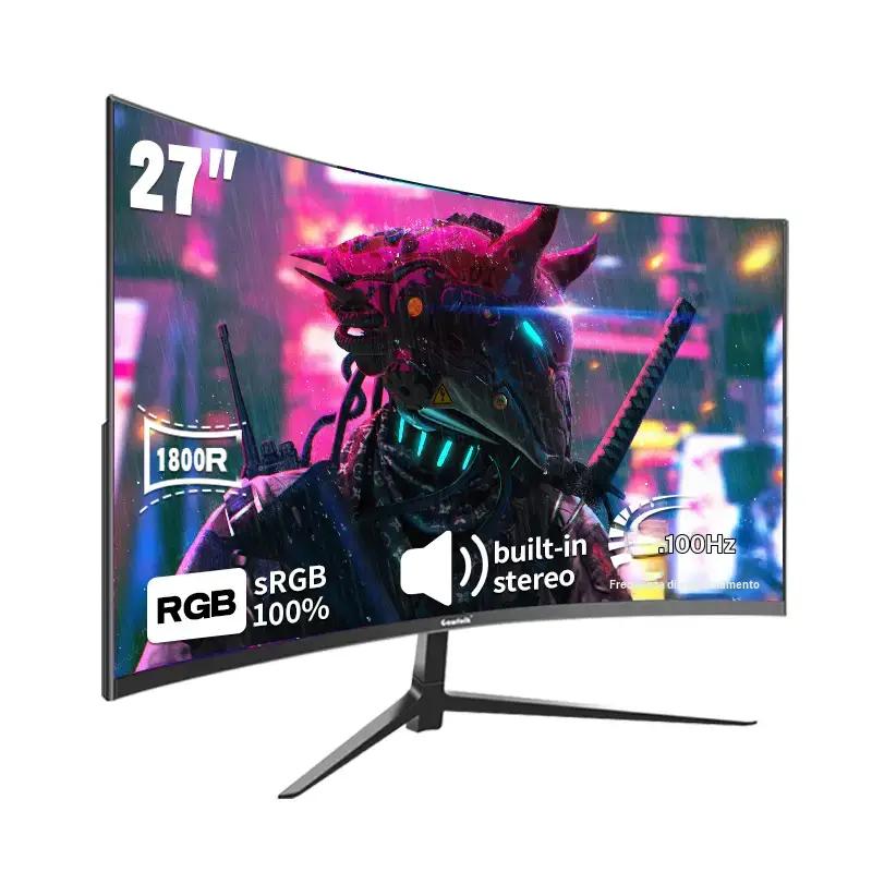 Gawfolk monitor gaming curvo de 27 inch, 100 Hz, altavoces integrados, monitor para computadora, Full HD 1080p, monitor para computadora sin bordes 1800R, compatible con FreeSync y tecnología de cuidado ocular, compatible con el estándar VESA