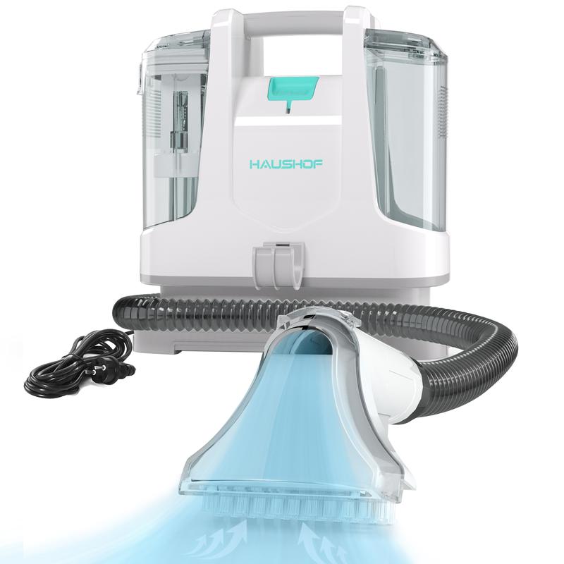 HAUSHOF StainZapper aspirador lavador, limpiador de alfombras de 400W, limpiador de moquetas con doble depósito de 1,1L+0,5L, manguera de 1,2m, 85dB, 2 boquillas para coche/cojines/cortinas/mascotas, accesorios incluidos，Incluye solución de limpieza