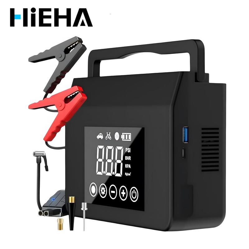 HIEHA Arrancador de Coches y Compresor de Aire Digital Inteligente de 150 PSI Con Iluminación LED y Una Batería de Alta Capacidad de 15000 mAh — Diseñado Para Todo Tipo de Vehículos