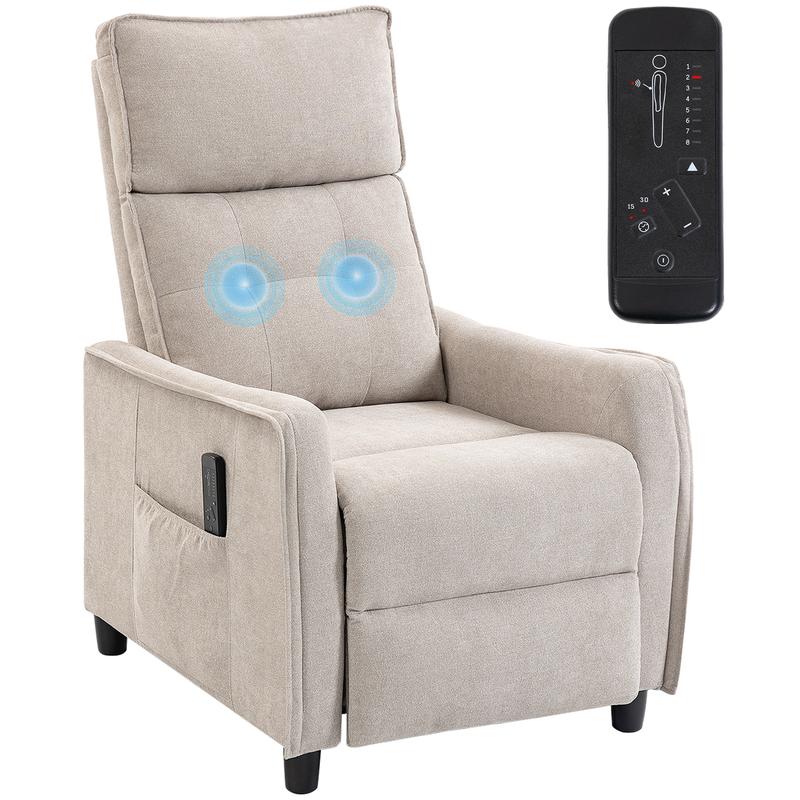 HOMCOM Sillón de Masaje, Sillón Relax Reclinable 160° con Mando a Distancia, Reposapiés, 2 Zonas de Masaje, Asiento de Muelles, Bolsillos, Tapizado en Lino Transpirable para Salón, 69x93x104 cm