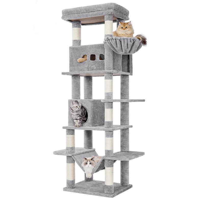 Hzuaneri árbol para gatos grande, alto de 210 cm, con 8 árboles para arañar, 2 cavidades, plataformas grandes, alfombrilla lavable, hamaca, pelotas de felpa, árbol para gatos de varios niveles