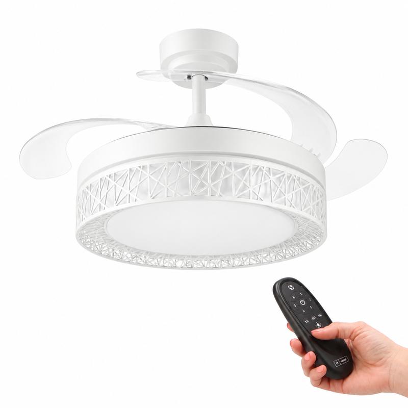 Iluminashop - Ventilador de Techo LED Quarz 66W ø107 cm con Mando a Distancia, Aspas Rectráctiles, Luz regulable, 6 Velocidades y 4 Aspas Desplegables para Uso Verano e Invierno