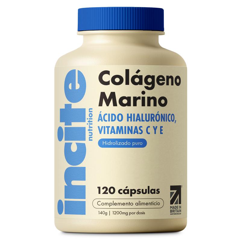 Incite Nutrition Colágeno Marino 1200mg de Alta Potencia Suplementos, Puro Colágeno Marino Hidrolizado Superior Tipo 1 Mejorado con Vitaminas C, E, B12, Cobre, Zinc y Yodo 120 unidades (paquete de 1)