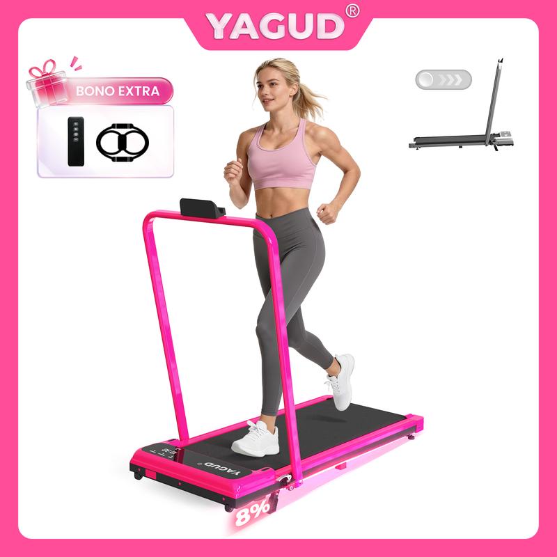 【Inclinación ajustable】YAGUD Cinta de correr plegable, Walking Pad silencioso, bajo ruido, hasta 120 kg, control remoto, ruedas para fácil transporte, bandas de resistencia, gimnasio en casa, almohadilla para caminar