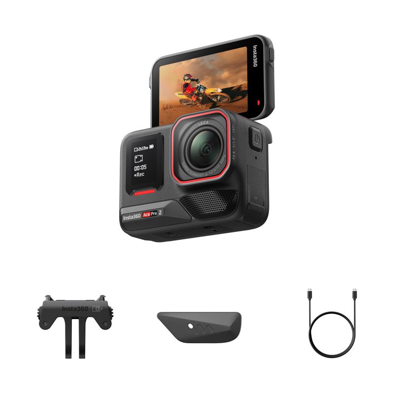 Insta360 Ace Pro 2 – cámara de acción resistente al agua con 8K, co desarrollada con Leica, sensor de 1/1,3", dos chips de IA, rendimiento líder en condiciones de poca luz, audio de primera calidad, pantalla plegable y edición de IA para vlogs