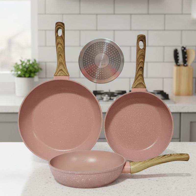 Juego de 3 Sartenes Antiadherentes Mármol de Aluminio Forjado con Mango Ergonómico 20/24/28 cm