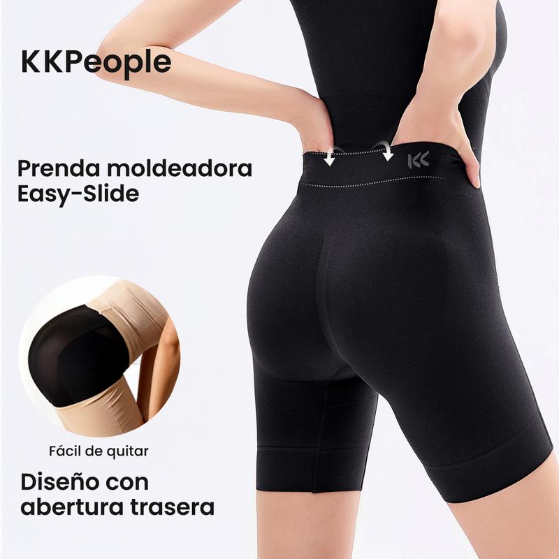 KKpeople Body Reductor Mujer EasySlide, Faja Moldeadora con Control de Abdomen y Compresión, Push Up Levanta Glúteos, Abertura Trasera Fácil de Bajar, Diseño Fruncido en Glúteos, Soporte para la Espalda y Entrepierna de Algodón, Uso Diario y Posparto
