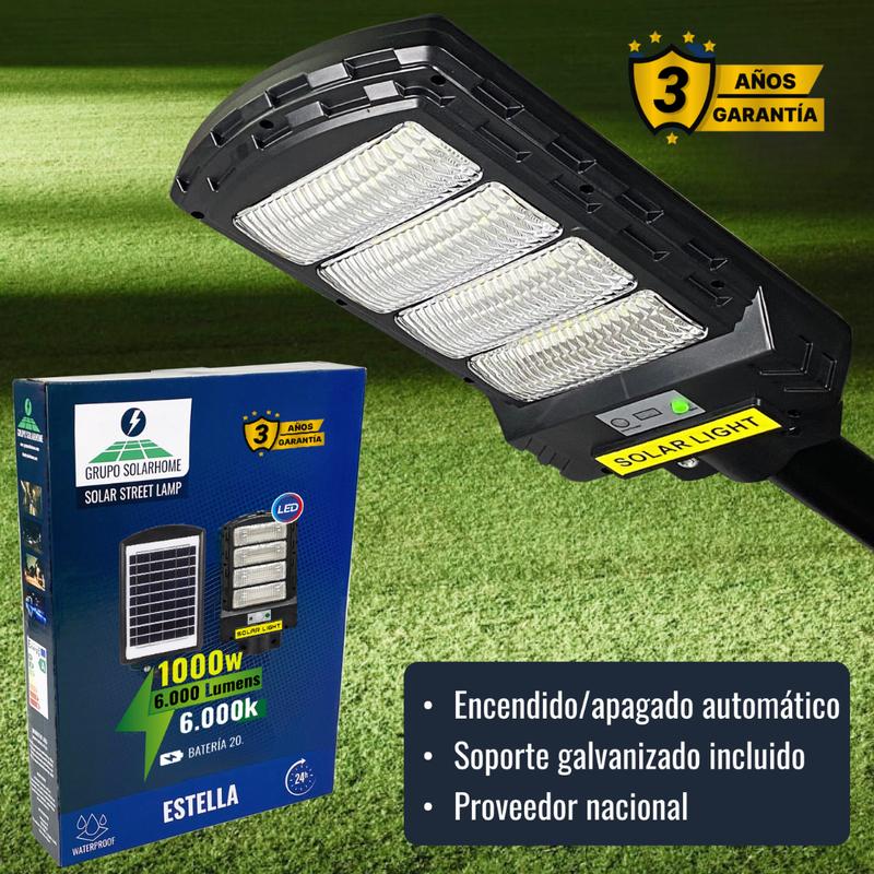 Lámpara Solar Stella 1000W con Mando a Distancia y Soporte Galvanizado Incluido Garantía 3 Años
