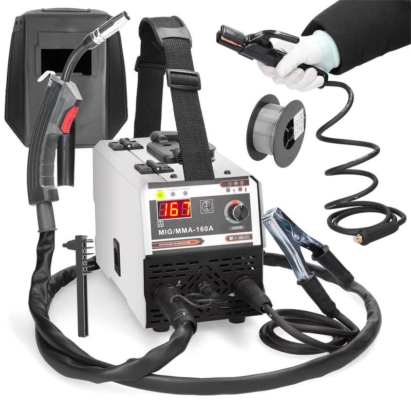 Máquina de soldar 2 en 1 MIG/MMA con inversor DC IGBT y alimentación automática de alambre, soldadura por contacto, soldadura con gas y arco eléctrico, pantalla grande, portátil, antiadherente