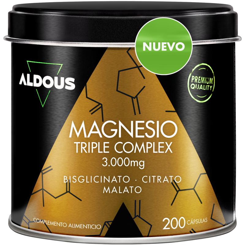 Magnesio Complex Triple - 3000mg de Magnesio - Magnesio Bisglicinato, Citrato y Malato - 200 Cápsulas - Aldous