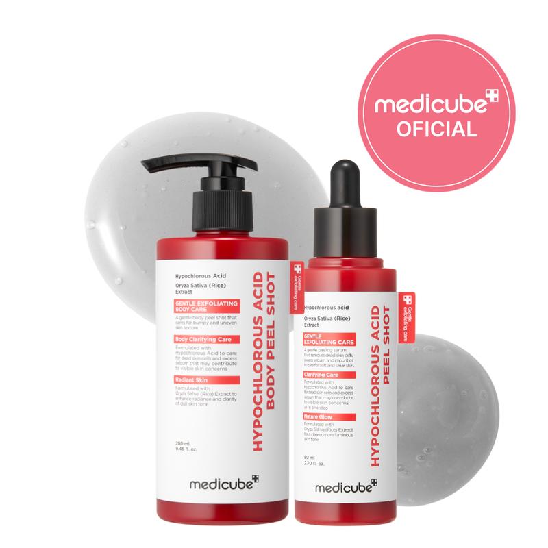 [medicube Oficial] Dúo Peel Shot y Ácido Hipocloroso para Rostro y Cuerpo | Sérum Exfoliante Suave para el Cuidado de Poros y Células Muertas | Con Extracto de Arroz, Ácido Hipocloroso y Pantenol para una Piel Hidratada y Más Suave