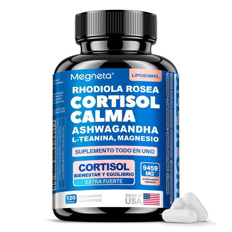 Megneta Ashwagandha KSM-66, Rhodiola Rosea & Magnesio – Fórmula Liposomal para Bienestar y Tranquilidad – 120 Cápsulas dura 4 meses