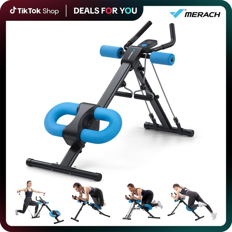 MERACH máquina de entrenamiento Ab ajustable, Monitor LCD, equipo de ejercicio Abdominal plegable, entrenador central, moldeador de glúteos y cuerpo, equipo de Fitness